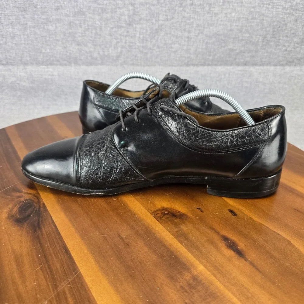 Darian Mens Black Leather Cap Toe Oxford Dress Shoes Mixed Texture Size 10.5